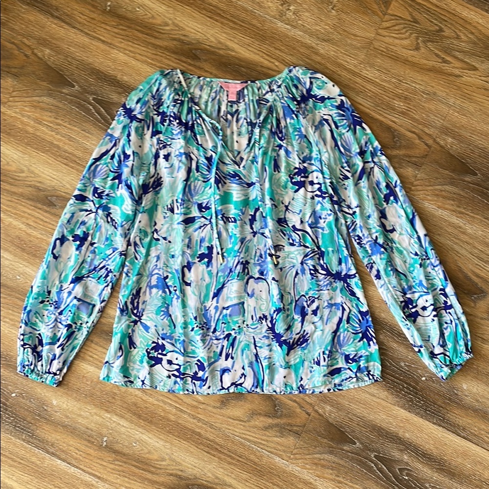 Lilly Pulitzer Willa Tunic Top in tropical turquoise elephant